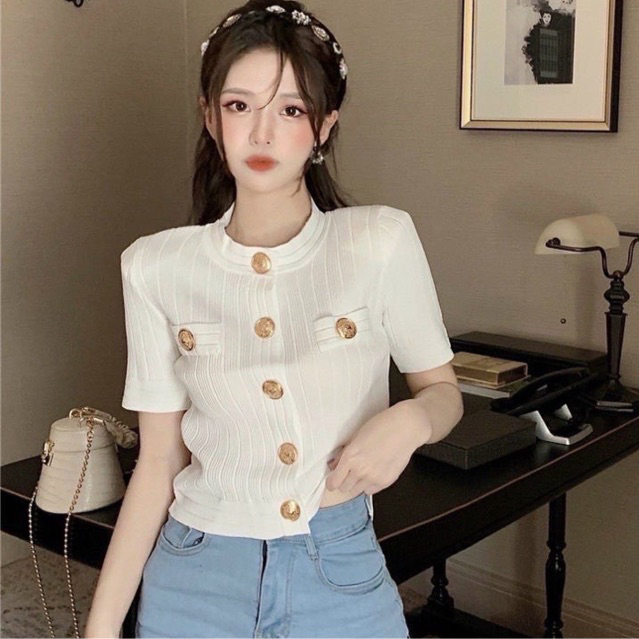Áo Len Tăm Ngắn Tay Khuy Giữa Co Giãn Hàng Đẹp Al9512 - Nhinhi Shop