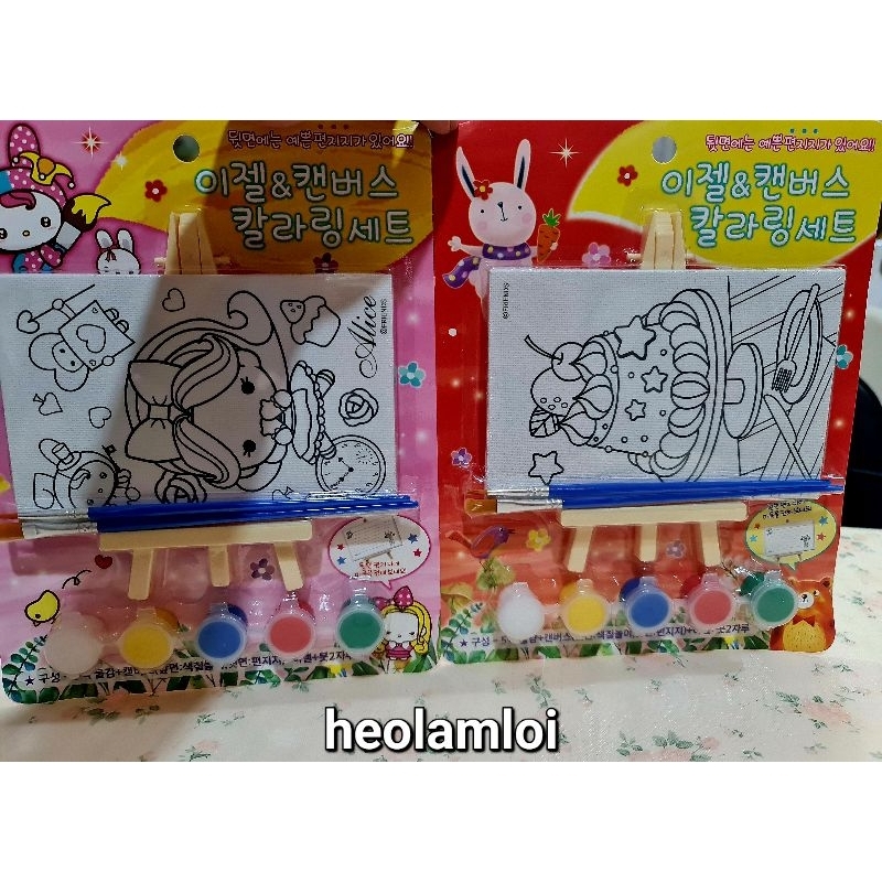 BỘ TÔ MÀU KHUNG TRANH VẢI TOAN GỖ KÈM GIÁ VẼ, MÀU ACRYLIC, CỌ XUẤT HÀN ĐỒ CHƠI DIY, MẪU HOẠT HÌNH DỄ THƯƠNG