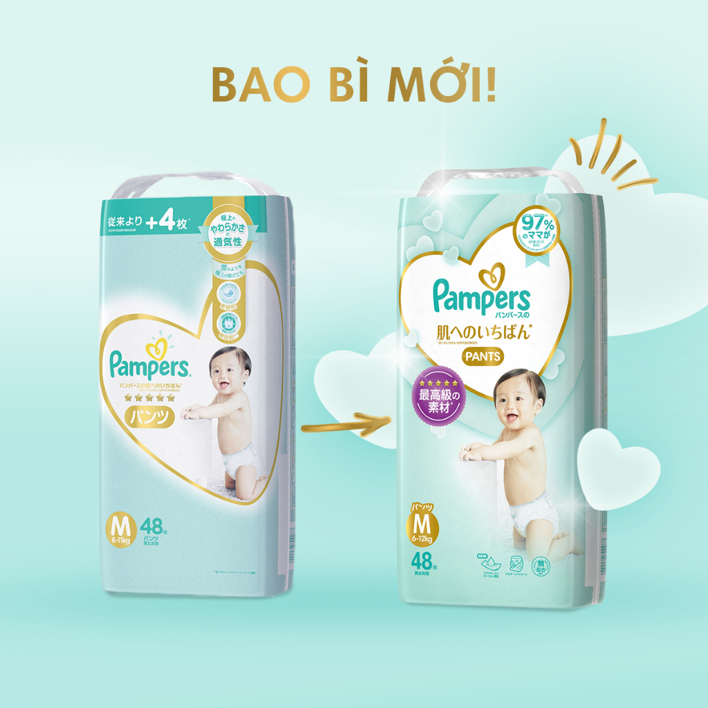 Combo 2 Tã/ Bỉm Dán PAMPERS Nhật Thượng Hạng, Size NB70/ S64/ M52/ L42