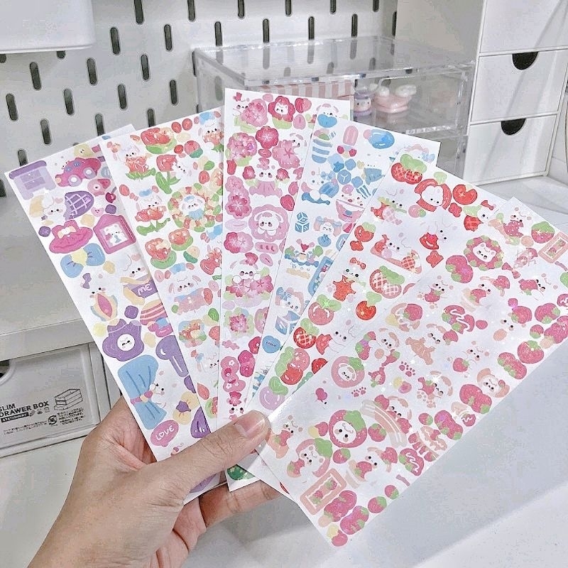 Hình dán sticker động vật mèo thỏ dễ thương decor toploader, làm diy