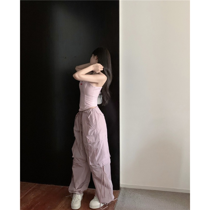 TKLIHN Set áo quây Da corset ULZZANG SEXY + Quần PINK ống rộng cá tính HIPHOP phong cách FASHIONITA 2023