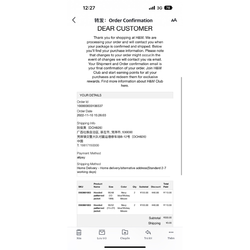 Áo khoác có mũ hoạ tiết mickey xinh xắn cho bé trai săn sale China sz 12-18m