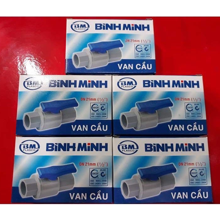 Van khoá nước, van cầu nhựa PVC Bình Minh (phi 21- 27- 34), phụ kiện ống nước PVC