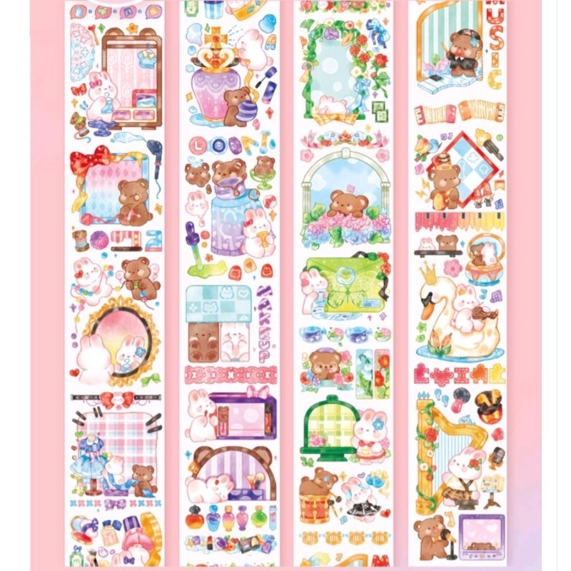 Chiết washi tape khung ghi chú chủ đề gấu và thỏ