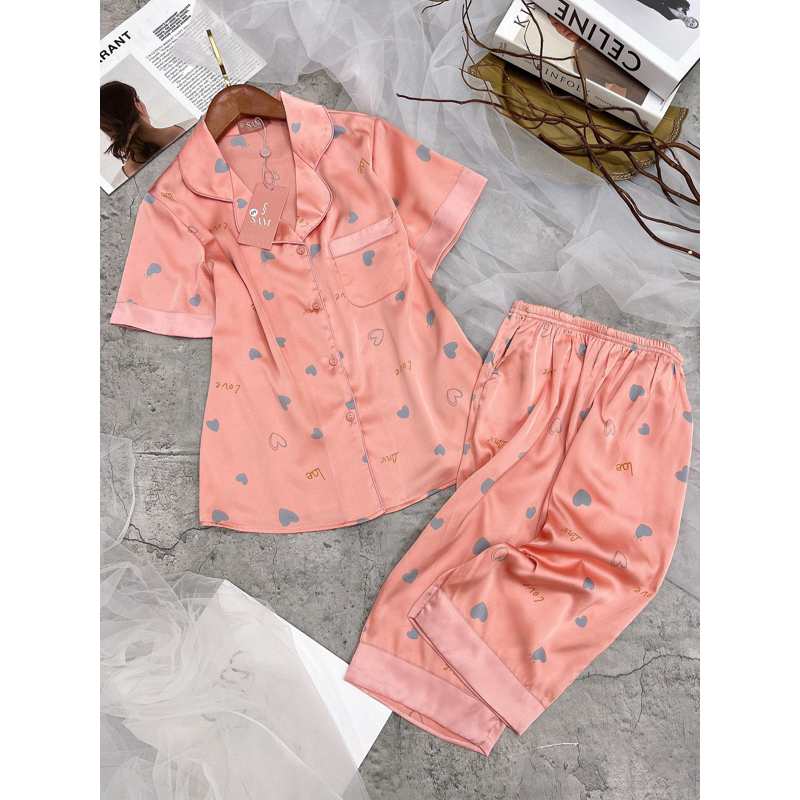 bộ lụa ngắn tay hãng sam choco áo ngắn tay quần lửng bộ mặc nhà đẹp bộ pijama cao cấp