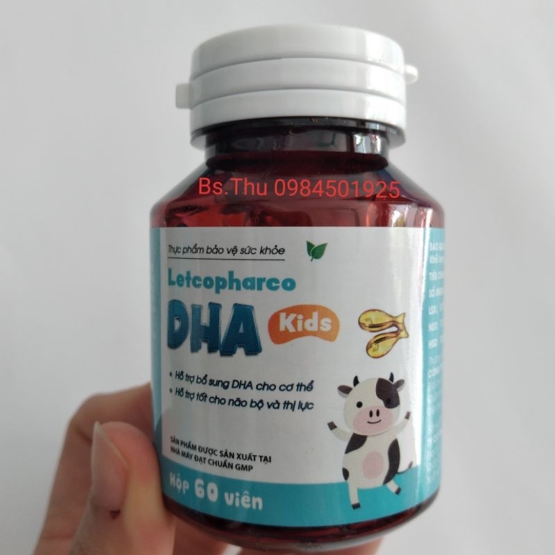 Letcopharco DHA Kids bổ sung Omega 3 DHA giúp bé mắt sáng, thông minh lọ 60 viên cá