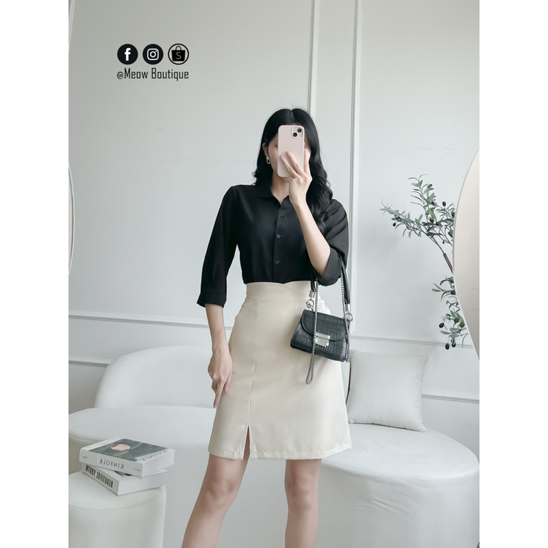 Váy Công sở Lưng Tròn Xẻ Trước dáng chữ A size XS - XXL Meow Boutique