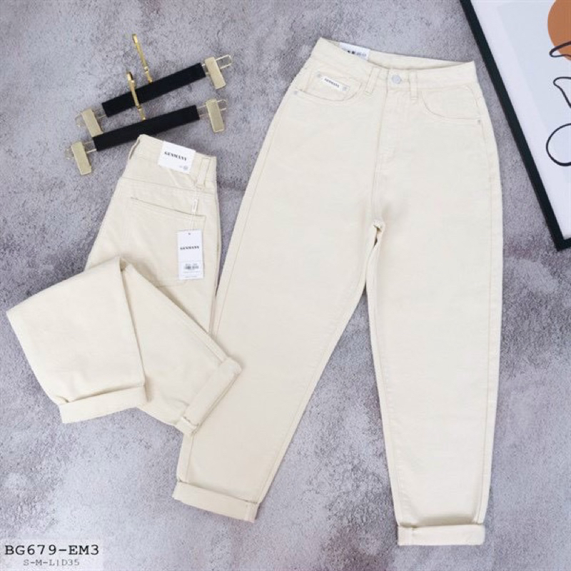 Quần jean nữ form Baggy màu hồng - nâu - kem