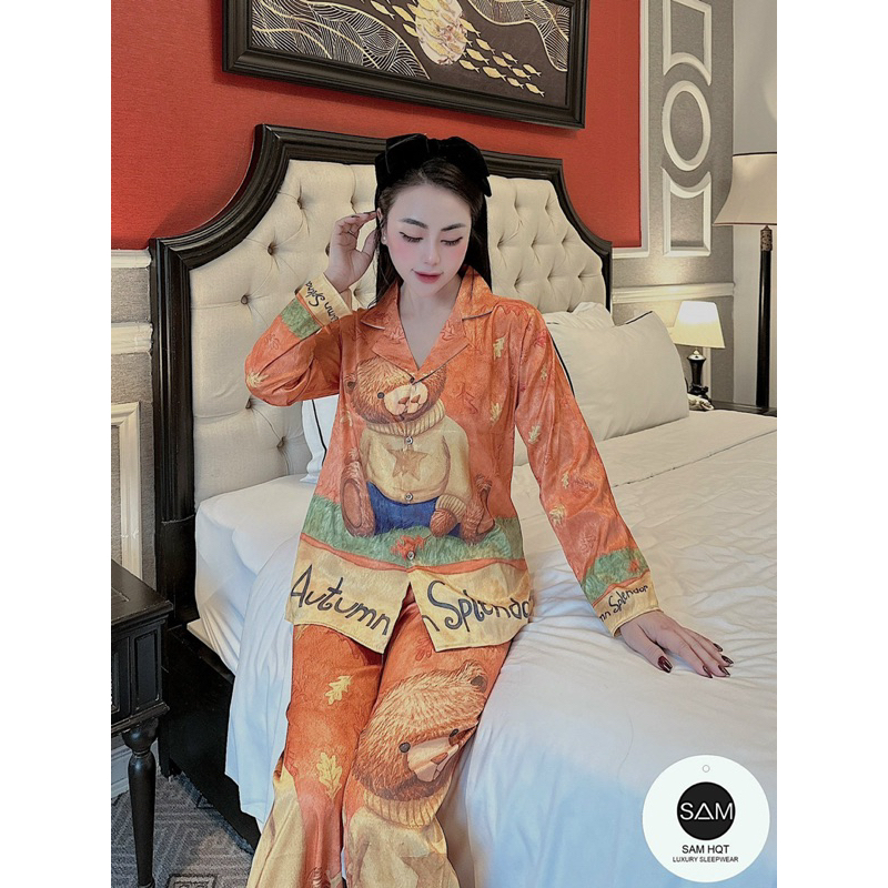 Bộ Ngủ Pijama mặc nhà xước dài tay GẤU CAM