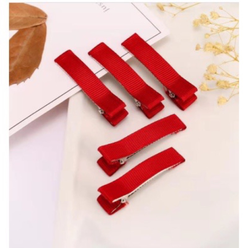 Set 10 kẹp cá sấu kim loại dán ruy băng 3.2cm màu đỏ