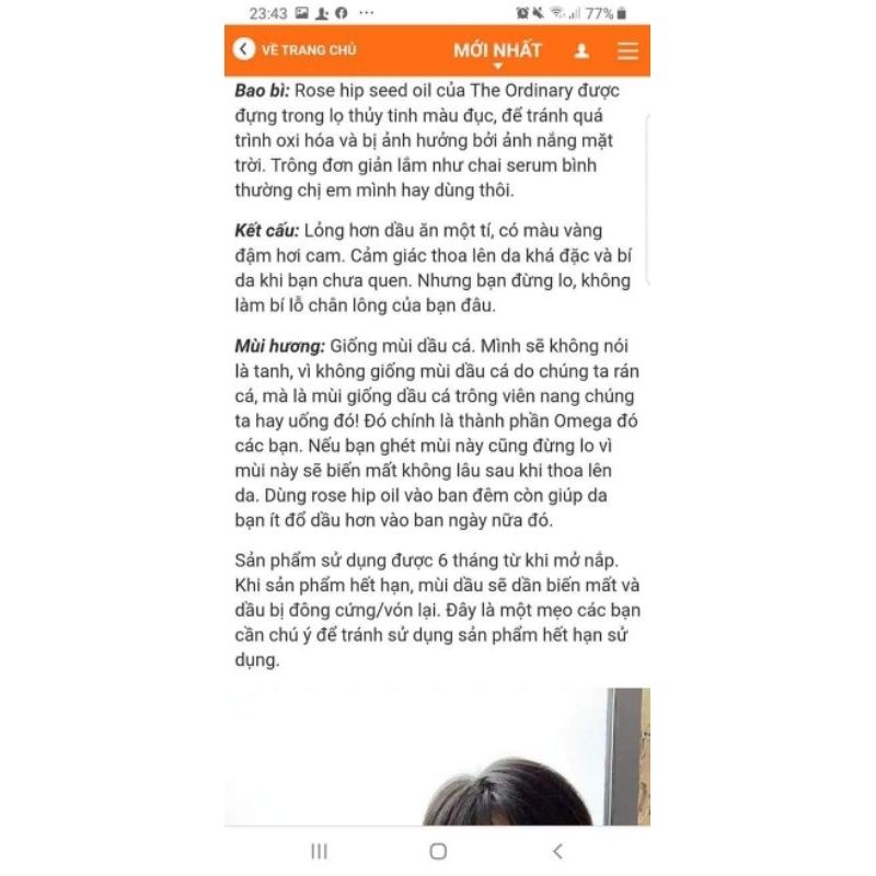 Dầu dưỡng hạt tầm xuân The Ordinary Pressed Cold Rose Hip Seed Oil 30ml