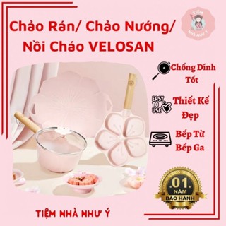  VELOSAN Bộ 3 Món Chảo Nướng/Chảo Rán/Nồi Cháo Chống Dính Màu Hồng Hàng Chính Hãng