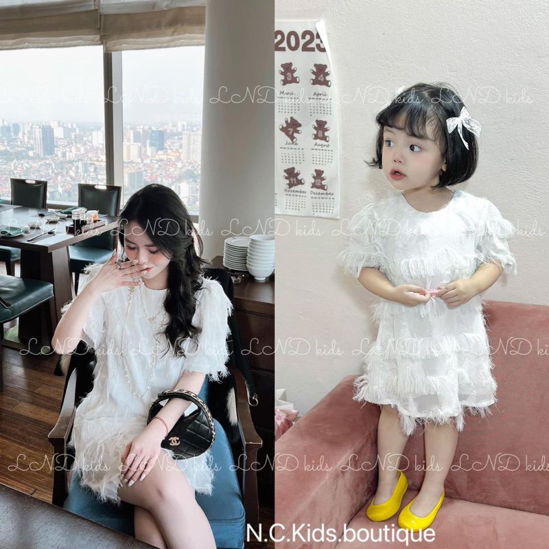 Váy ren lông tiểu thư cho mẹ và bé V0093