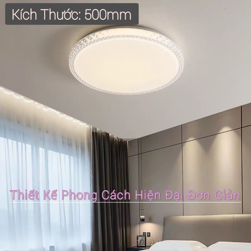 Đèn Led Panel Ốp Trần Trang Trí Hoa Văn Viền Pha Lê phi 500 500mm 3 chế độ màu trang trí phòng ngủ phòng khách