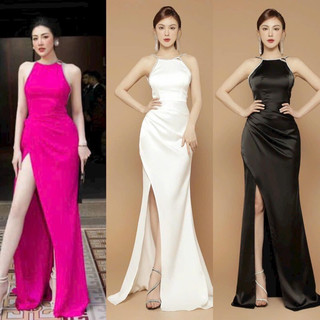 Đầm dạ hội cổ yếm hở lưng đính đá cao cấp TẶNG KÈM HOA TAI THỜI TRANG