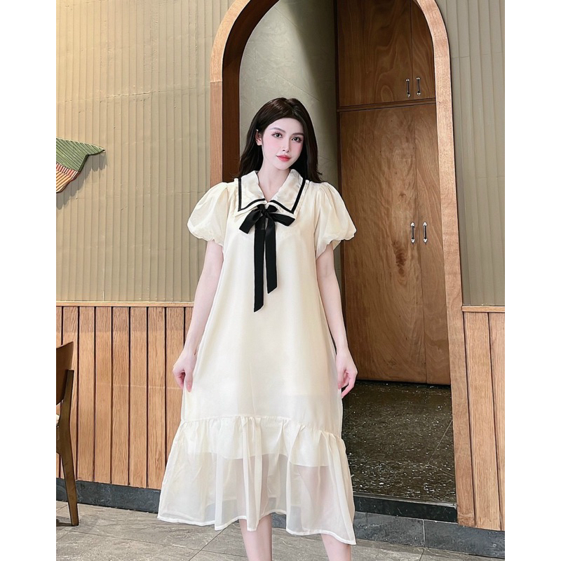 Đầm Bầu Lụa Tơ Hai Lớp Phối Nơ Mã LH012