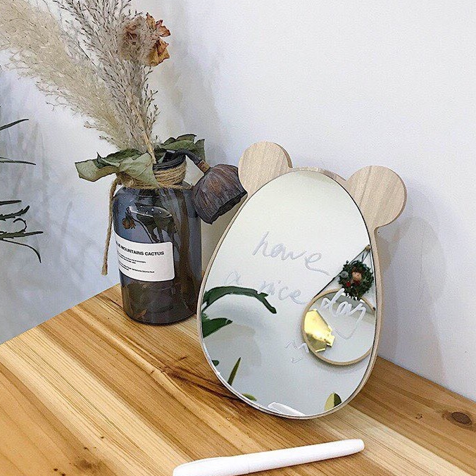Gương để bàn trang điểm bằng gỗ tai gấu ,tai thỏ