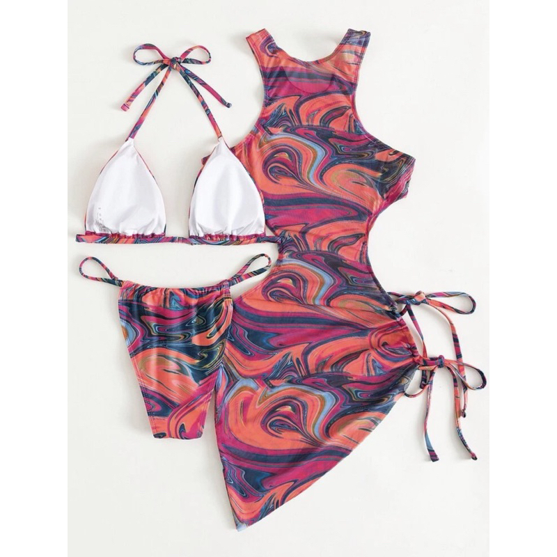 Bikini set 3 mảnh dáng tam giác kèm váy hoạ tiết 3M0149