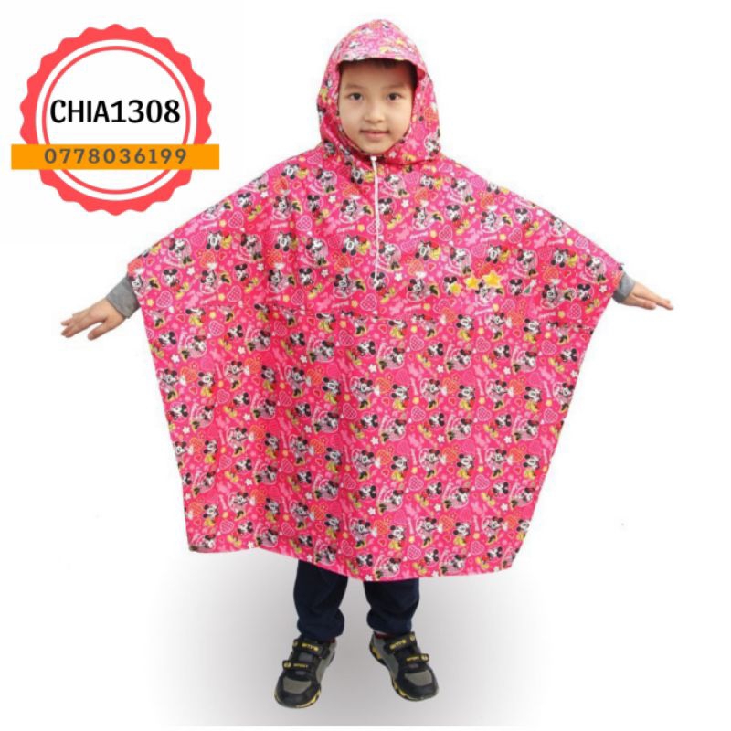 ÁO MƯA CÁNH DƠI TRẺ  EM họa tiết hoạt hình ngộ nghĩnh (sỉ ib)