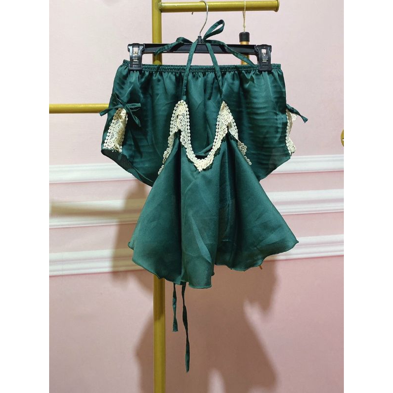 Set đồ ngủ kiểu yếm phối ren siêu xinh loại đẹp ( video cận chất )