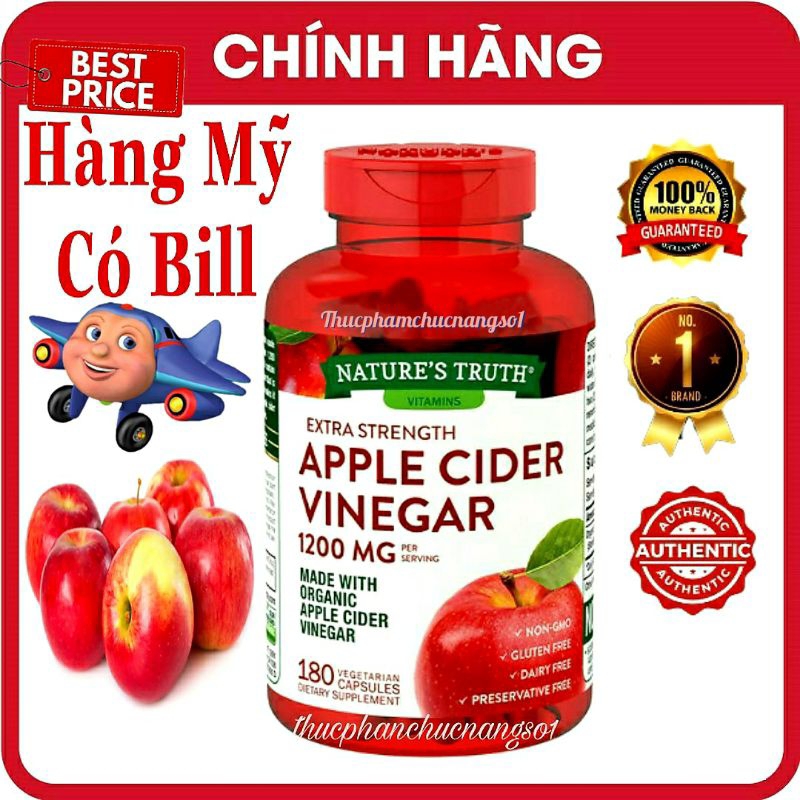 Apple Cider Vinegar Giấm Táo Giảm Cân, Detox, Đẹp Da Cam Kết Chính Hãng
