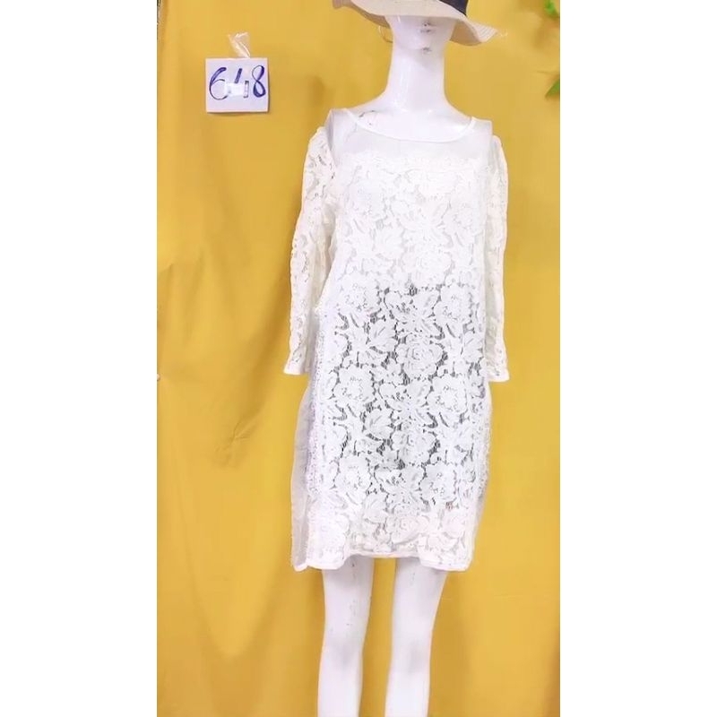đầm ren trắng phối voan kiếng. S648