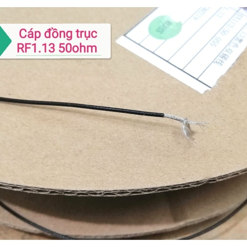 Cáp đồng trục RF1.13 1.13 50ohm vỏ teflon đen, 1 lõi 7 sợi, lưới đồng mạ thiếc