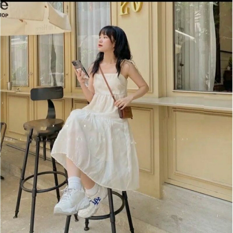 TT 10 - đầm maxi nữ, thiết kế cột nơ ở vai, có 3 MÀU chất đũi cực xinh