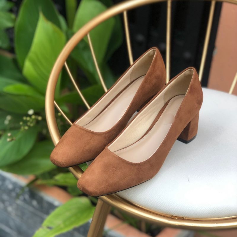 Giày cao gót nữ de vuông 5cm,banh trơn bít mũi vuông bigsize 32-45