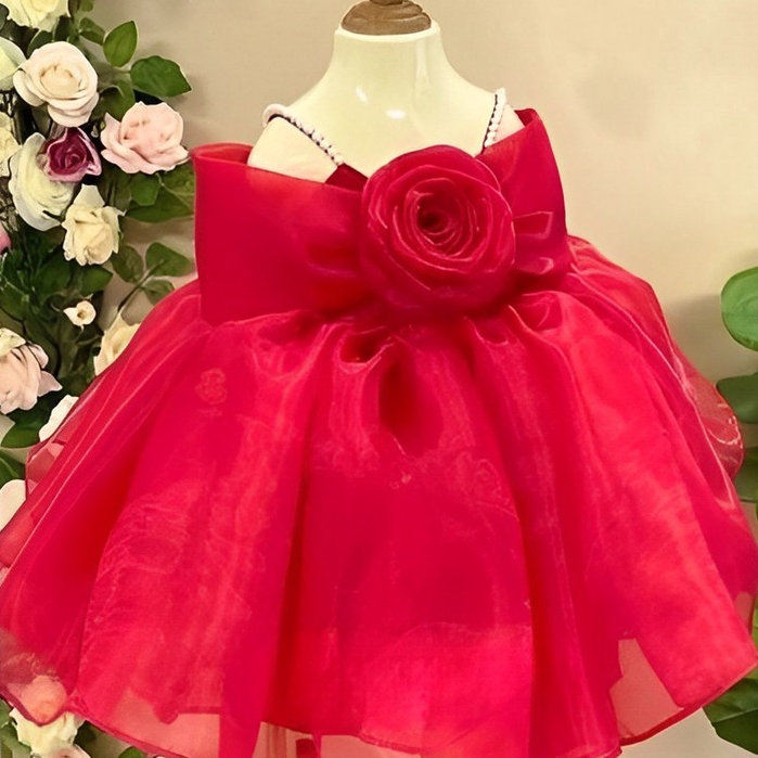 Đầm bé gái NHATANH KIDS choàng vai màu kem hoa hồng sang trọng cho bé từ 0-12 tuổi NA26