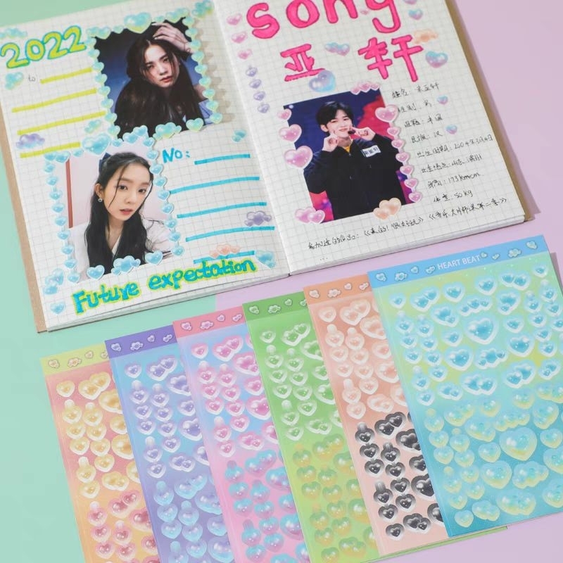 Hình dán sticker đệm họa tiết bong bóng bubble trái tim bling lấp lánh làm DIY decor toploader