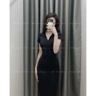 Váy body dài cổ bẻ hở lưng