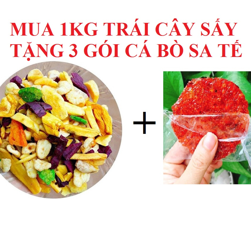 1KG TRÁI CÂY SẤY TẶNG KÈM 3 GÓI CÁ BÒ - HOA QUẢ SẤY VỠ CÁNH