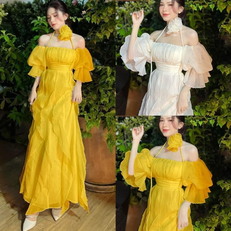 Đầm Maxi tơ dáng dài siêu sang chảnh kèm hoa Briebrie Nàng Thơ - Đầm thiết kế mẫu HOT cực xinh quý phái