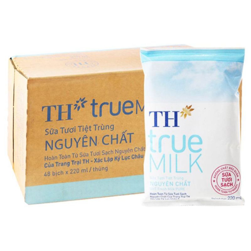Thùng 48 bịch sữa TH true milk  220ml 3 loại
