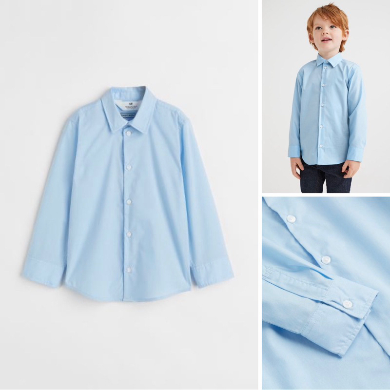 Áo sơ mi xanh dài tay cổ bể cho bé trai săn sale US, Uk sz 2-3y, 3-4y