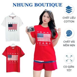 Áo ThunTom.my Nhung Boutique form Basic Nam Nữ, Cotton 4 Chiều Dày Dặn, Mịn Mát, Màu Trắng - Xanh - Đỏ