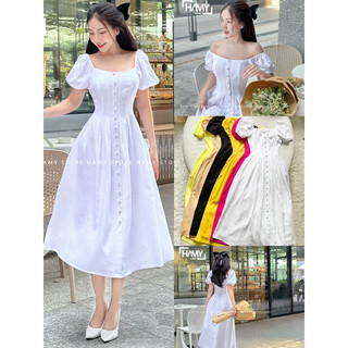 Đầm Tay Phồng Nút Tiểu Thư