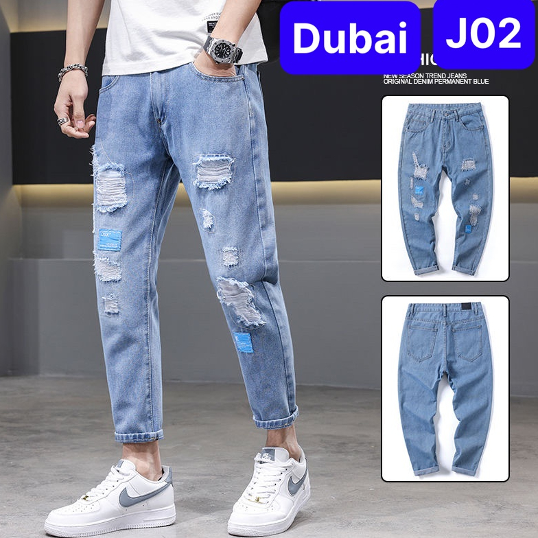 QUẦN BAGGY JEAN NAM CHẤT BÒ XANH WASH RÁCH THÊU LOGO SOÁI KA SIÊU VIP PRO DB-J02 - DUBAI FASHION
