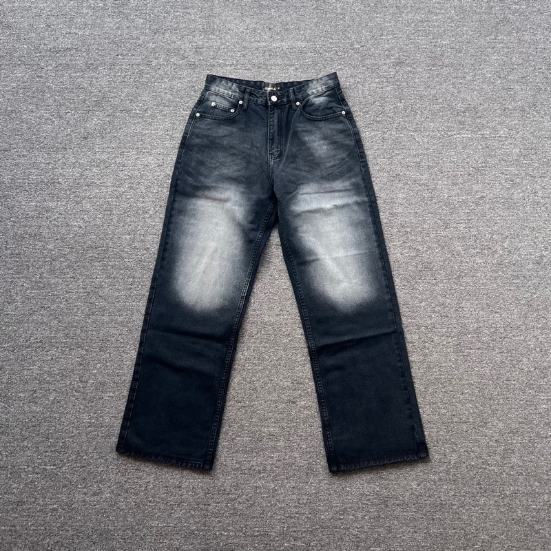 Wide Leg Baggy Jeans - Stone Black