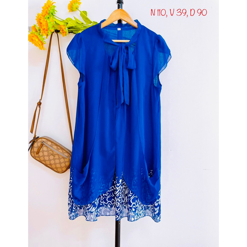 Đầm Voan Xanh Kiểu, FREESIZE, BIGSIZE, 2hand