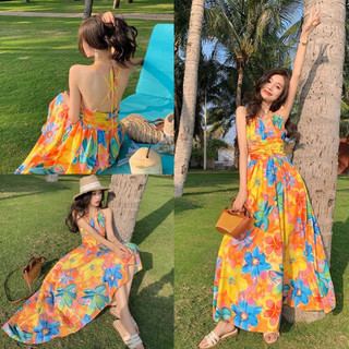 Đầm maxi đi biển hoa xinh rực rỡ ngày hè thời trang nữ MSP D52H
