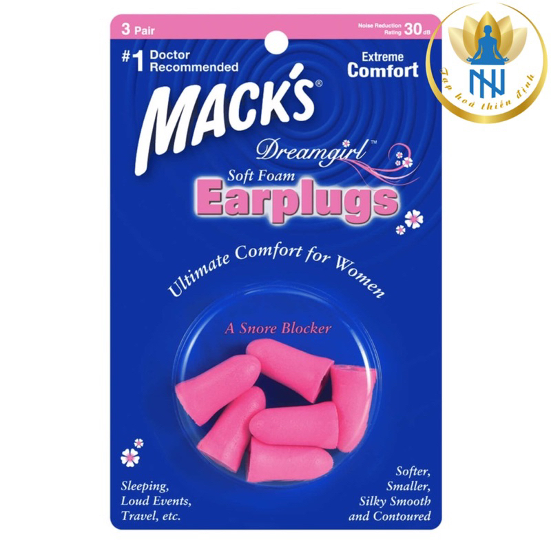 Hộp 3 đôi nút bịt tai chống ồn Mack’s DreamGirl dành cho nữ giới siêu mềm,siêu nhẹ,có thể tái sử dụng