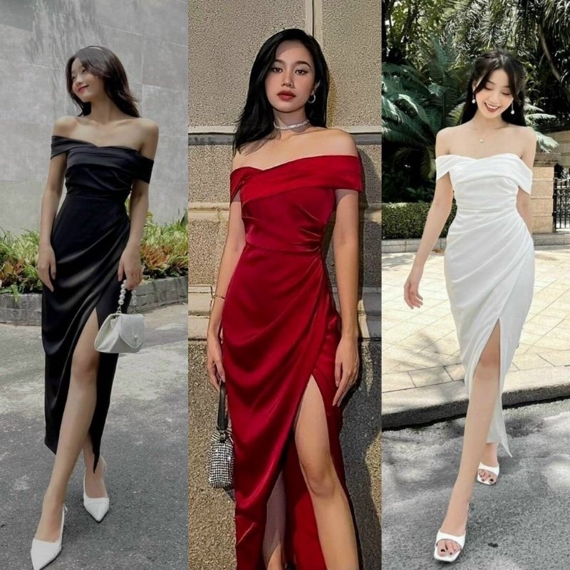 Váy Đầm Nữ Ôm Body Trễ Vai Xẻ Tà Màu Sắc Cuốn Hút ( Có Mút Ngực ) Thiết Kế Đi Làm Công Sở, Dạ Hội Và Du Lịch Vip 80