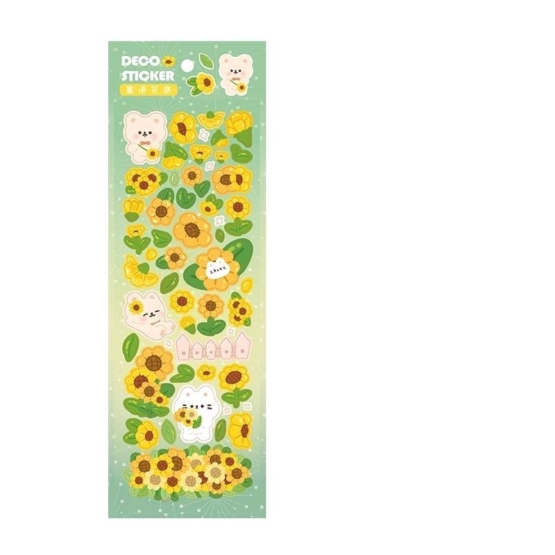 Set 2 tấm hình dán sticker chủ đề gấu thỏ mèo và hoa siêu bling lấp lánh