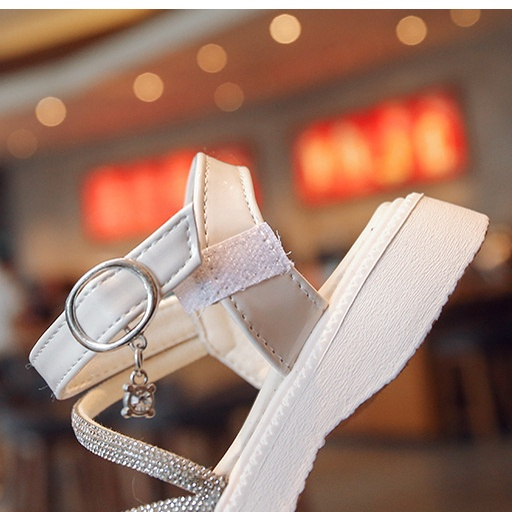 Dép Sandal Cho Bé Gái 4-14 Tuổi Dây Chéo Gắn Đá Đan Dây