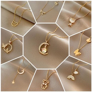 Dây chuyền nữ titan đính đá zircon kiểu dáng dễ thương Hàn Quốc