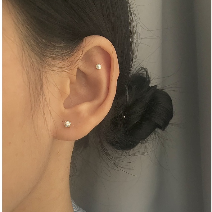 Khuyên tai Bezel Vàng14K - Enuf Jewelry