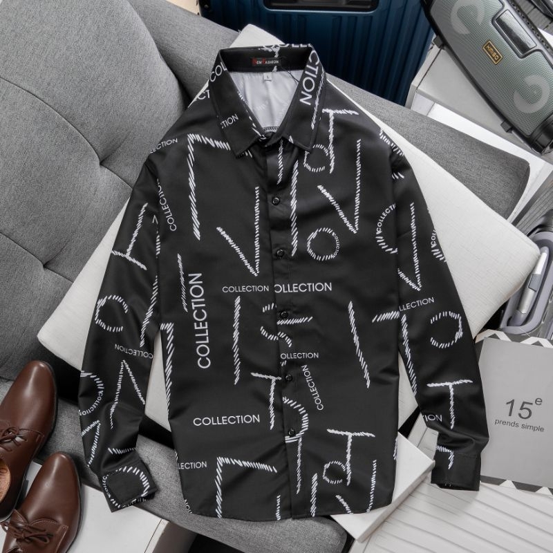 Áo sơmi nam họa tiết  LANTINO chất vải cotton lụa mềm mịn họa tiết sắc nét