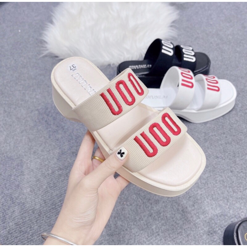 Dép nữ đế xuồng cao 4p QUAI NGANG THÊU UOO mẫu mới trend 20